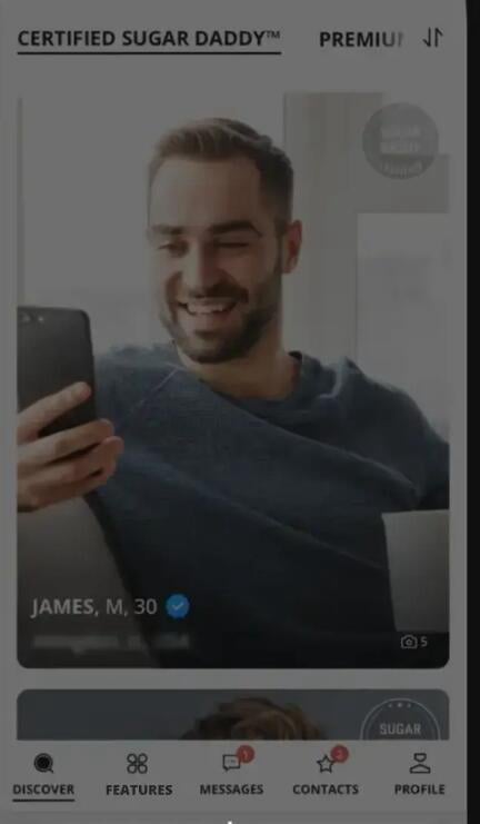 Sugar Mommy App Interfaz en iPhone